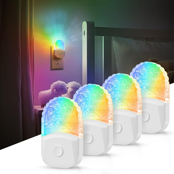Luz nocturna DoresShop Plug, LED RGB de 8 colores para niños, paquete de 4