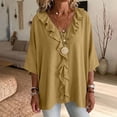thumbnail image 2 of Setooff Solid Ruffle V Neck Loose Womens Tops, Lightweight Cotton Linen Blend 3/4 Length Sleeve Casual Trendy Womens Shirts, 2 of 7
