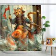 thumbnail image 4 of 4 Pcs Cat Shower Curtain Set - Funny Cat Riding Bird Shower Curtain Kids Bathroom, Cute Cat Bathroom Set Animal Theme Girls Shower Curtain with Rug, Toilet Cover and Bath Mat with 12 Hooks, 4 of 6