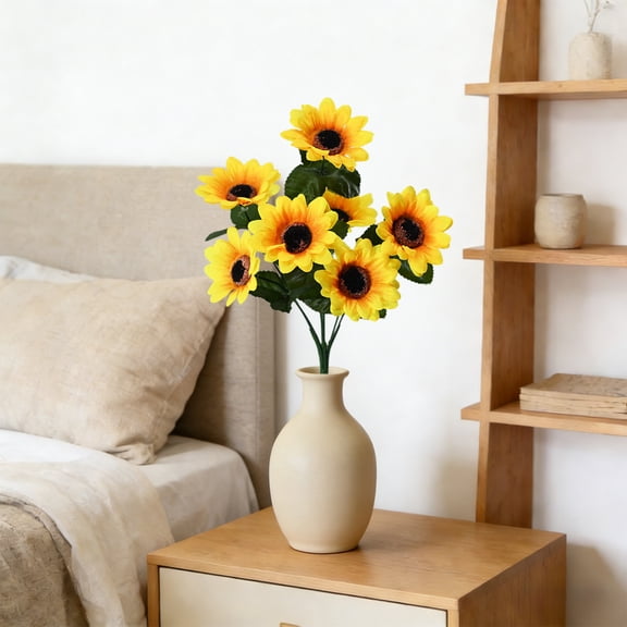 Silk Sunflower Bouquet Imitation Flowers for Vase Arrangements, Lifelike Faux Floral Stems Home Decor Centerpiece Wedding Gift Housewarming, Topliu