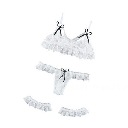 

Ladies Large Size Lace Three-Point Split Temptation Sexy Lingerie Sexy Transparent Hot Foreign Trade Pajamas White XL