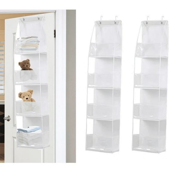 Over-The-Door 4-Tier Hanging Pantry Organizer with Clear Plastic Pockets, Large Capacity Space-Saving Storage for Kitchen, Bathroom, Closet, Bedroom,2PCS-White