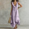 thumbnail image 4 of Dolkfu V-Neck Women'S Summer Fall Dresses Purple Sleeveless Side Split Maxi-Length Peasant Dresses Flowy Modern Solid Relaxed Fit Dresses Purple,Xl, 4 of 5