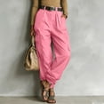 thumbnail image 5 of Karymi Summer Outfits Pleated Cargo Jogger Pants, Solid Wide Leg Long Trousers, Multi Large Flap Side Pockets, Elastic Cuffed Ankle Hem (Belt Not Included) Women Clothing, 5 of 6