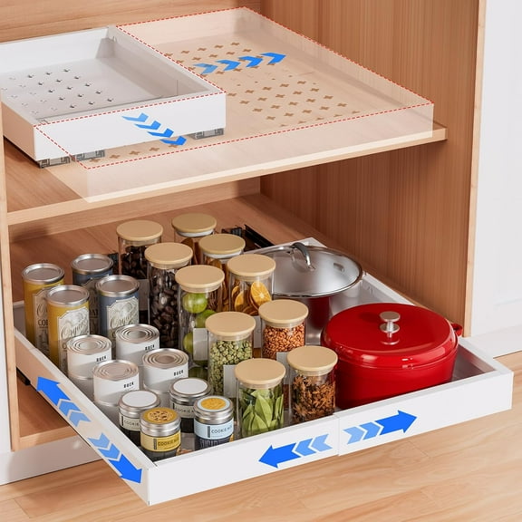 Pull Out Cabinet Organizer, Both Expandable Width(11.5 "-19.5") and Depth(15"-19.5") Pull Out Drawers for Cabinets, Cabinet Slide Out Shelves Storage for Kitchen Pots and Pans, Pantry, Bathroom