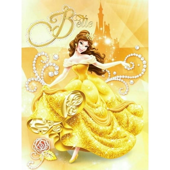 DIY 5D Princess Belle Diamond Painting Kit 12 X 16 Inch Round Full Drill Crystal Rhinestone Embroidery Cross Stitch Arts Craft Canvas for Home Wall Decor Gift