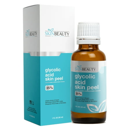 GLYCOLIC ACID Skin Chemical Peel 35% UNBUFFERED | Natural Alpha Hydroxy Acid (AHA) | For Acne, Oily Skin, Wrinkles, Blackheads, Large Pores, Dull Skin & (Best Treatment For Large Pores And Wrinkles)