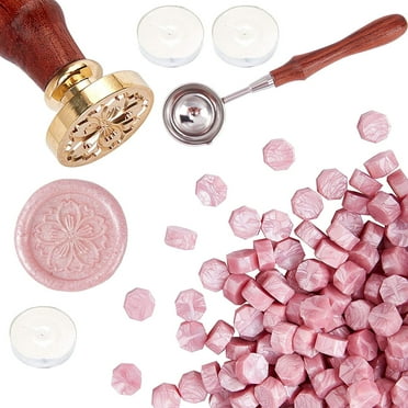 Cherry Flower Wax Seal Stamp Set   200pcs Pink Sealing Wax Beads   Melting Spoon   3pcs Candles for Wedding Invitations Envelops Cards Gift Letter Wrapping Wine Packages DIY