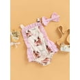 thumbnail image 3 of Arvbitana 0-18 Months Baby Girl Easter Romper Bunny Print Ruffled Flying Sleeve Jumpsuit Playsuit with Headband 2Pcs, 3 of 9
