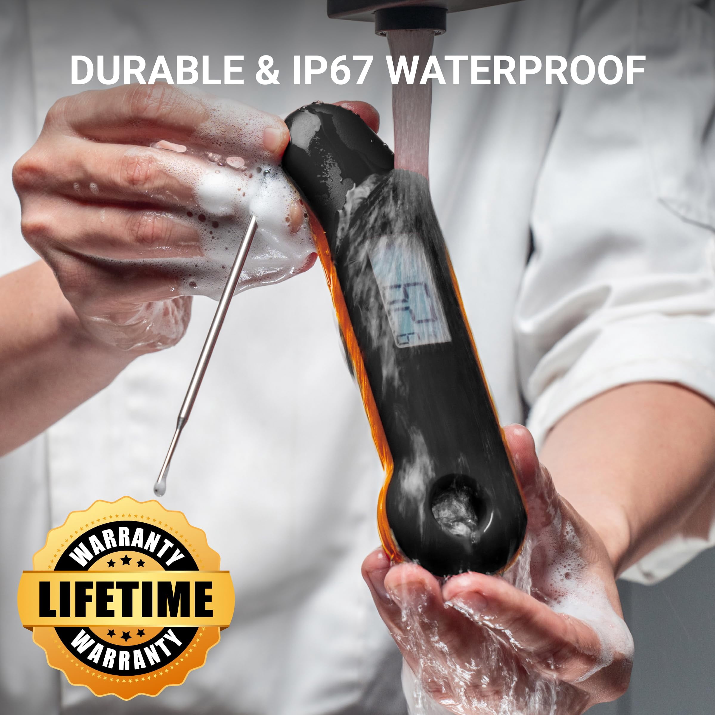 Food Thermometer Black&Orange Instant Read for BBQ/Grill/Cooking