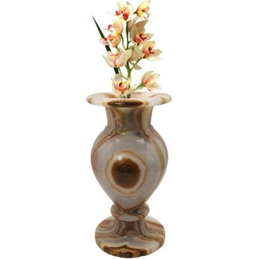 India Meets India Flower Vase with Onyx Marble Decorative Home Offices Handicraft by Awarded Indian Artisan (Design 2, 7.5 x 4 Inch)