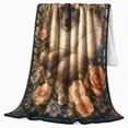 thumbnail image 2 of YShenghong Long Haired Cat Within An Ornate Floral Frame Printed Flannel Blanket, 2 of 7