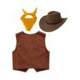 thumbnail image 3 of LiiYii Unisex Kids Western Cowboy Cowgirl Outfit Sleeveless Tassel Tops with Bandana Hats Set Yellow 4, 3 of 6