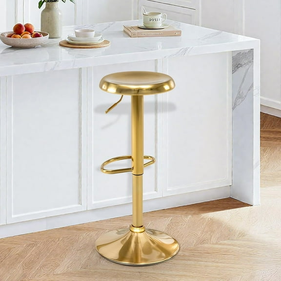 Bar Stools, Adjustable Height Swivel Bar Stools, Metal Airlift Barstools, Backless Counter Height Bar Chairs for Kitchen Dining Room Pub Cafe 1Pc (Gold)