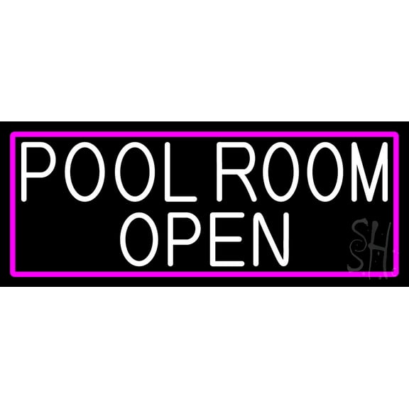 White Pool Room Open With Pink Border LED Neon Sign 10 x 24 - inches, Clear Edge Cut Acrylic Backing, with Dimmer - Bright and Premium built indoor LED Neon Sign for Bar decor.