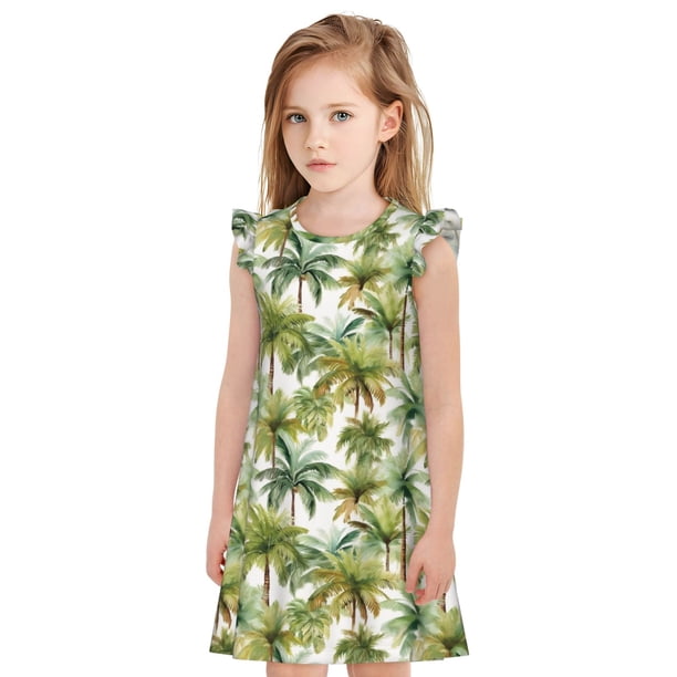 Fotbe Green Hawaii Palms Vestido de Dormir para Niñas de 3 a 10 Años, Mangas Cortas, Estilo Princesa, Pijama Camisón con Mangas Voladas-XX-Large