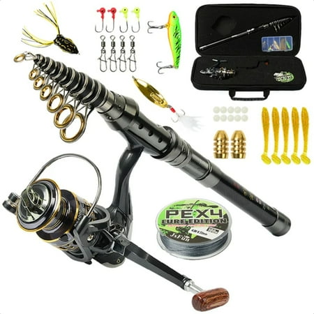 LOPNGLS 1.5M-2.4M Telescopic Fishing Rod Spinning Reel And Fishing Line Lures Fishing Carrier Bag Set Travel Saltwater Freshwater