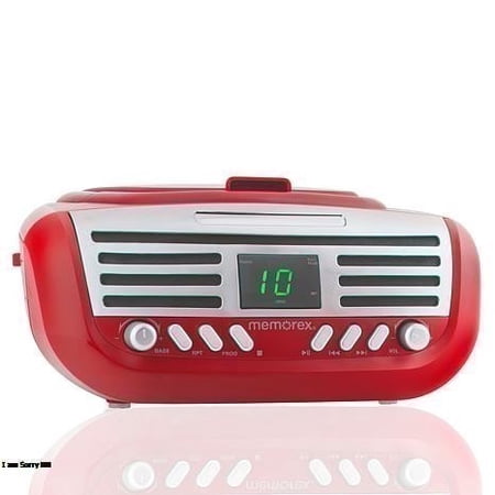 Memorex Retro AM/FM Radio Boombox with CD Player & Bluetooth | MX-BCD110(R) | Top-Loading CD, Aux-In, LED Display, Programmable Playback | AC or Battery Powered (Red)