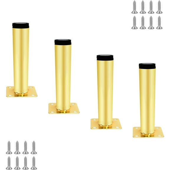 4pcs Gold Adjustable Furniture Legs, 4 Inch / 100mm Gold Metal Support Feet Heavy Duty Replacement Legs for Sofa TV Cabinet Couch Coffee Table Sideboards Cupboard Dresser Gold Adj