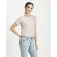 thumbnail image 2 of Moomaya Womens Printed Round Neck Top, Short Petal Sleeves Summer Top, 2 of 9
