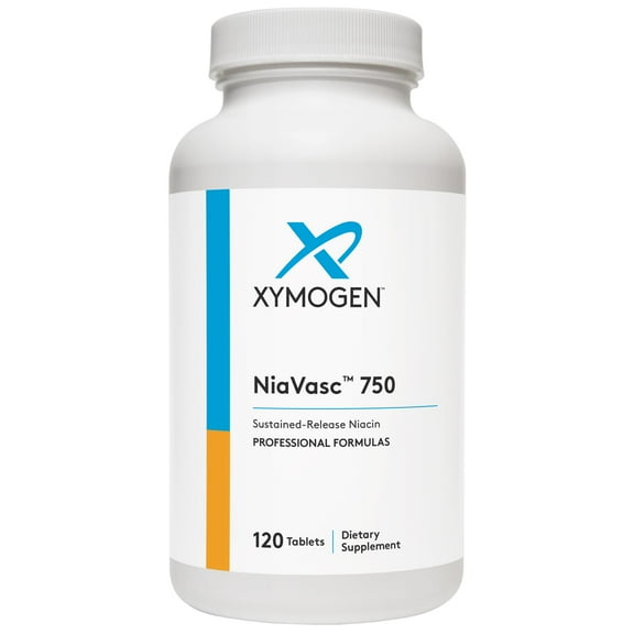 XYMOGEN NiaVasc 750 - Sustained-Release Niacin for a Lesser Flushing Effect - Supports The Maintenance of Healthy Blood Lipids (120 Time-Release Tablets)