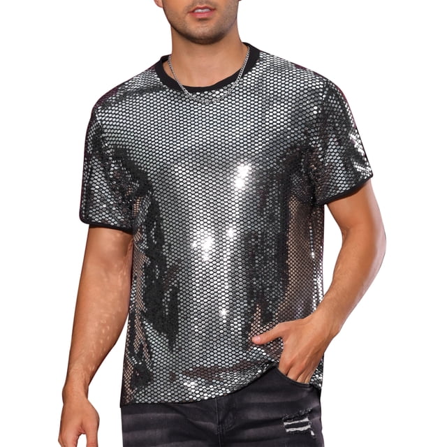 Camiseta de lentejuelas INSPIRE CHIC para hombres, camiseta metálica de manga corta para fiestas, camisetas brillantes de club a la moda