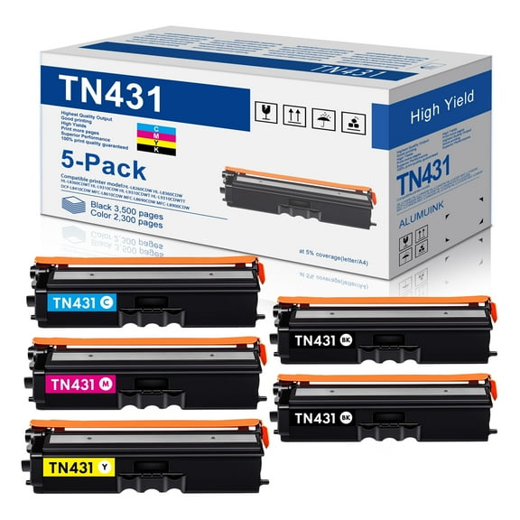 5 Pack TN-431 Toner Cartridge Replacement for Brother TN431 Ink MFC-L9570CDWT Printer (2BK 1C 1Y 1M)