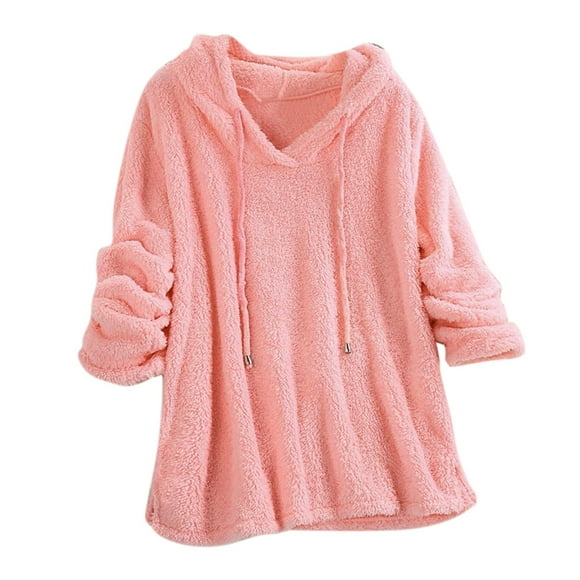 Kcodviy Women Casual Solid Plush Womens Sweat Shirt Hooded Long Sleeve Sweatshirts Hoodie Women Blouse Tops Tall Womens Hoodies Woman Hoodie Christmas Hoodies for Women