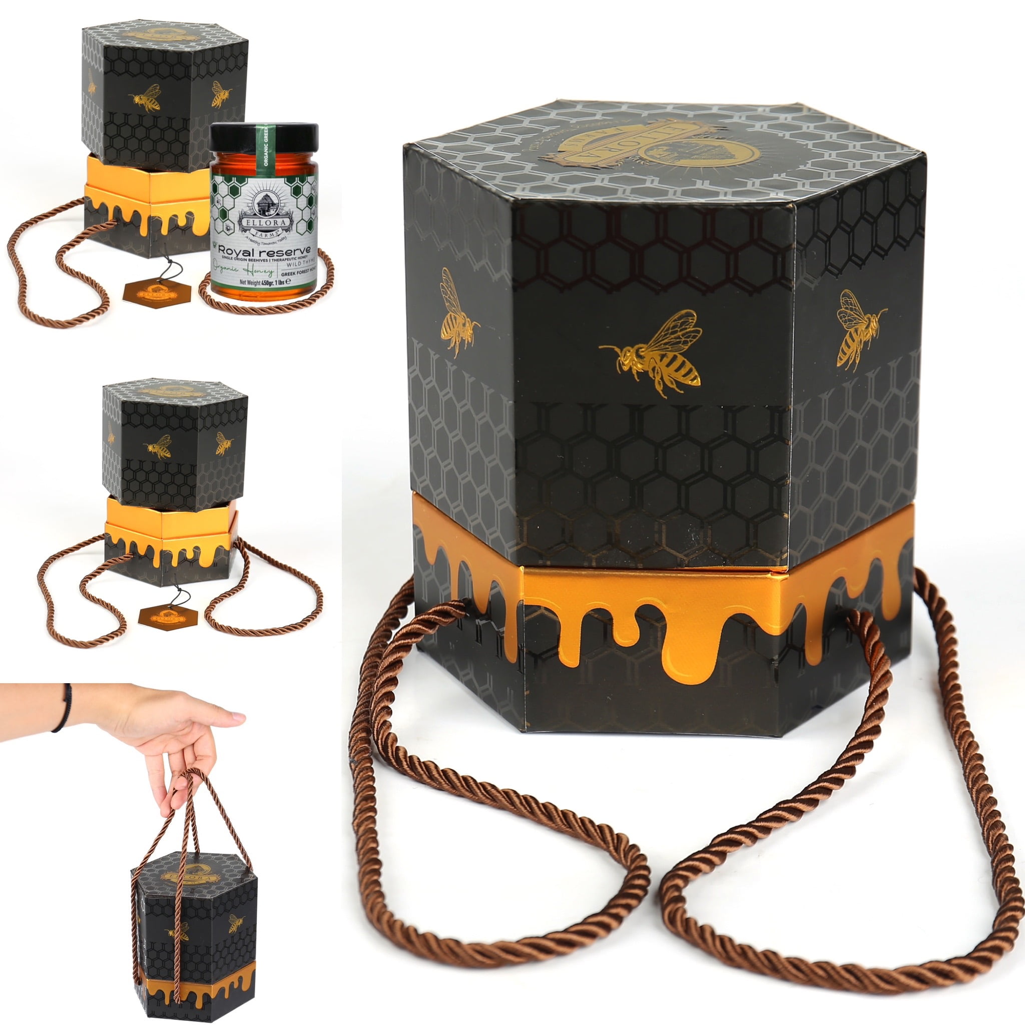 Ellora Farms Queens Nectar Gift of Honey, Raw & Unfiltered Superfood, Orange Blossom Honey, 450 Gram Glass Jar