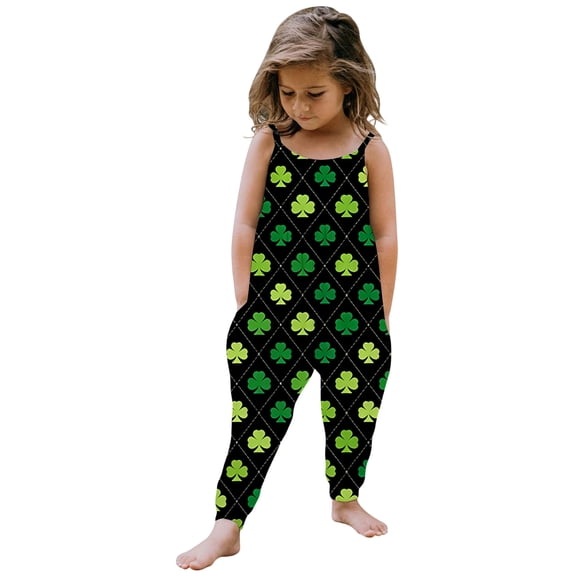 Toddler Girls Jumpsuit One Piece St Patrick's Day Playsuit Strap Romper Summer Outfits Clothes Black 5 Y-6 Y