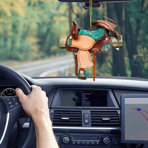 YOHAVEN Western Cowboy Saddle Flat Pendant Car Rearview Mirror Backpack Keychain Ornament Christmas Tree Decoration Holiday Party Favors Gift