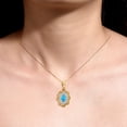 thumbnail image 3 of RYLOS Matching Set Yellow Gold Plated Silver Floral Halo Design: Pendant Necklace & Ring. Gemstone &  Diamonds, 18" Chain. 6X4MM Turquoise December Birthstone; Size 10, 3 of 9