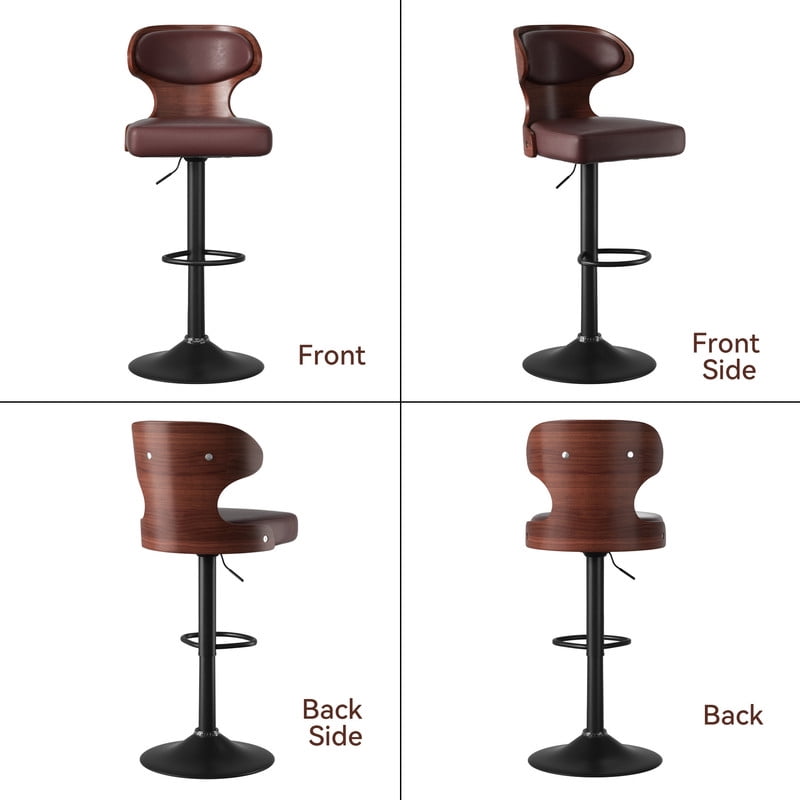 Daluvenix Set of 4 Wooden Swivel Bar Stool with Backrest, Counter Height Bar Chair for Kitchen & Dining Area, Browm