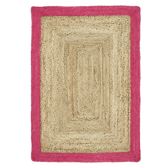 Jaipur Art And Craft Pink Beige Border Jute Area Rug Rectangle Hand Braided Carpet (3x8 Sq ft)