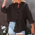 thumbnail image 2 of Camisas de manga larga con botones para mujer, blusa de manga larga con cuello en V holgada informal a la moda, Color puro, 2 of 6