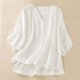 thumbnail image 1 of Fiudx Ofertas Flash Del Día Solo En Línea Casual Mujer Cuello Redondo Verano Color Sólido Retro Regular Mujer Manga Larga, 1 of 4
