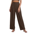thumbnail image 2 of Bloomae Wide Leg Dress Pants Women Business Casual Elastic High Waist Comfy Ruched Pleated Work Pants Lightweight Vacation Beach Trousers, 2 of 6