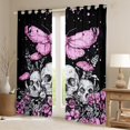 thumbnail image 2 of Homewish Gothic Skull Skeleton Blackout Curtains Set of 2 (52x84 Each),Happy Valentine'S Day Window Curtains,Pink Moth Flower Curtains and Drapes For Teens,Super Cozy Room Decor, 2 of 6