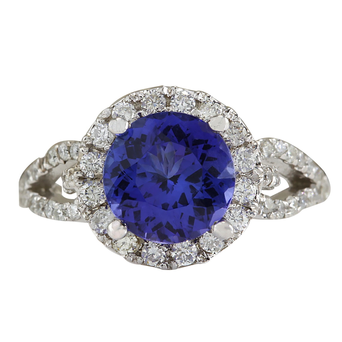3.49Ct Natural Blue Tanzanite And Diamond Ring In14K White Gold Aaa by