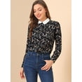 thumbnail image 3 of Unique Bargains Chemisier à Imprimé Floral pour Femmes Col Contrasté Blouse de Travail à Manches Longues à Patte Complète, 3 of 6