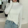 thumbnail image 5 of Womens Long Sleeve Tops Scalloped Soft Base Sweaters Mock Neck Casual Pullover Solid Color Spring Fall Clothes (One Size, White), 5 of 5