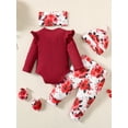 thumbnail image 2 of Zehjuhan Newborn Baby Girl Clothes Hello I'm New Here Letter Romper+Floral Pants+Hat+Headband+Gloves Coming Home Outfits, 2 of 10