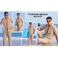 thumbnail image 4 of RICHCOIN Men 2 Piece Linen Outfit Beach Button Down Shirt Casual Loose Pant Sets, 4 of 7
