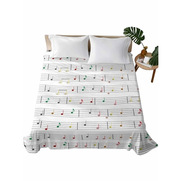 Twin Flat Sheet 66"x96", Music Notes Soft Lightweight Bedding Flat Sheets Only, Modern Abstract Minimalistic Geometric Stripes Brushed Microfiber Top Bed Sheet, Breathable StainResistant Bedsheets