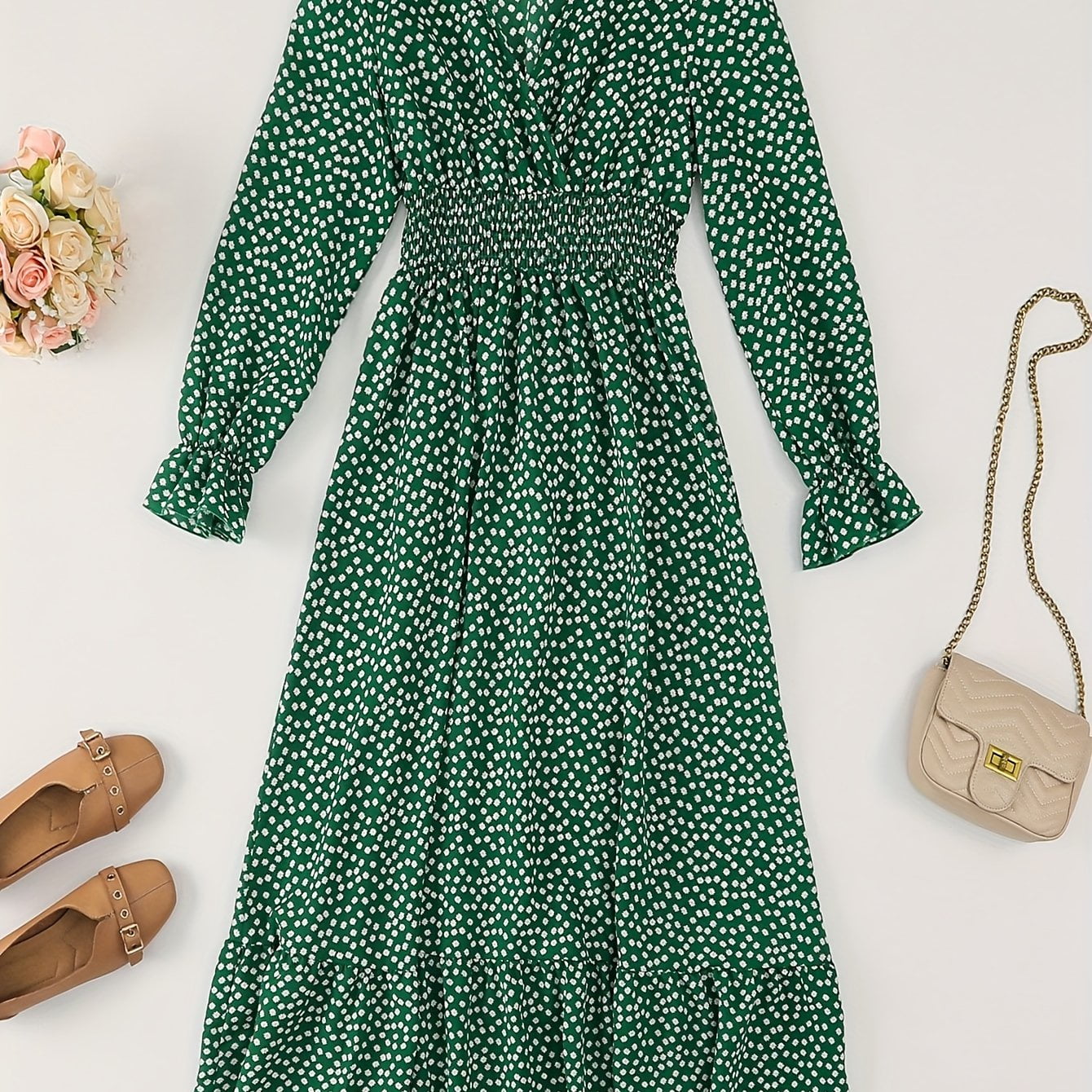 zara marilyn dress green ZARA Marilyn Green White Spot Polka Dot Shirt Midi Long Dress Size M BRAND NEW
