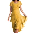 thumbnail image 3 of WILLBEST Summer Dresses for Women 2025 Women's Summer Solid Color Dress: Short Sleeve Round Neck Chiffon Paneled Casual Hem Dress, 3 of 4