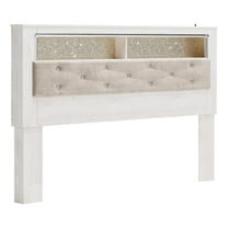Bowery Hill Fabric King Panel Bookcase Headboard in White/Gray