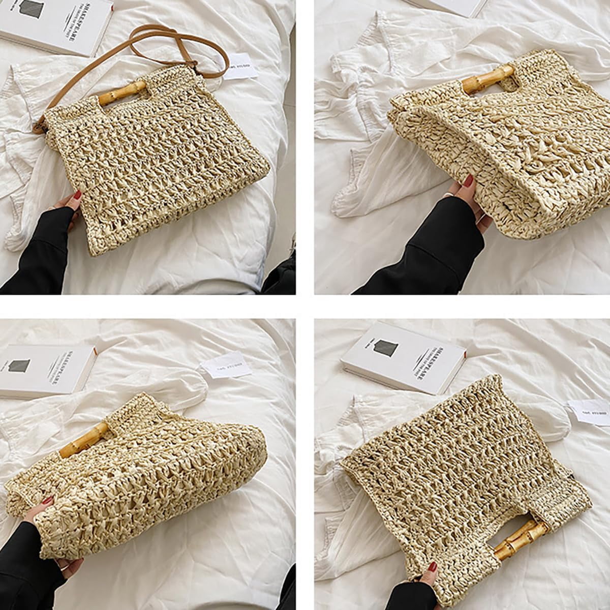 NANAHuang Casual Straw Handbags for Women Shoulder Crossbody Bag Large Hobo Tote Purse Summer Beach Woven Satchel Vacation
