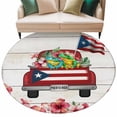 thumbnail image 2 of Round Area Rug 5 Ft, Puerto Rican Flag Washable Non-Slip Circle Carpet for Living Room/Bedroom, Vintage Country Truck Flowers Wooden Grain Low-Profile Runner Mats Collection Rugs for Indoor, 2 of 7