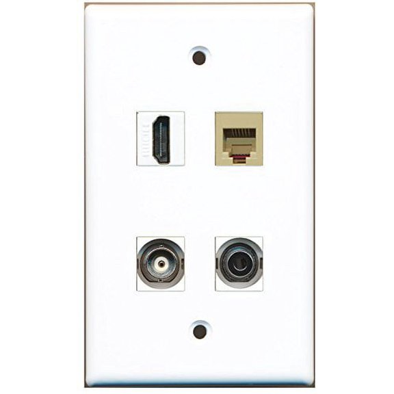 RiteAV - 1 Port HDMI 1 Port Phone RJ11 RJ12 Beige 1 Port 3.5mm 1 Port BNC Wall Plate